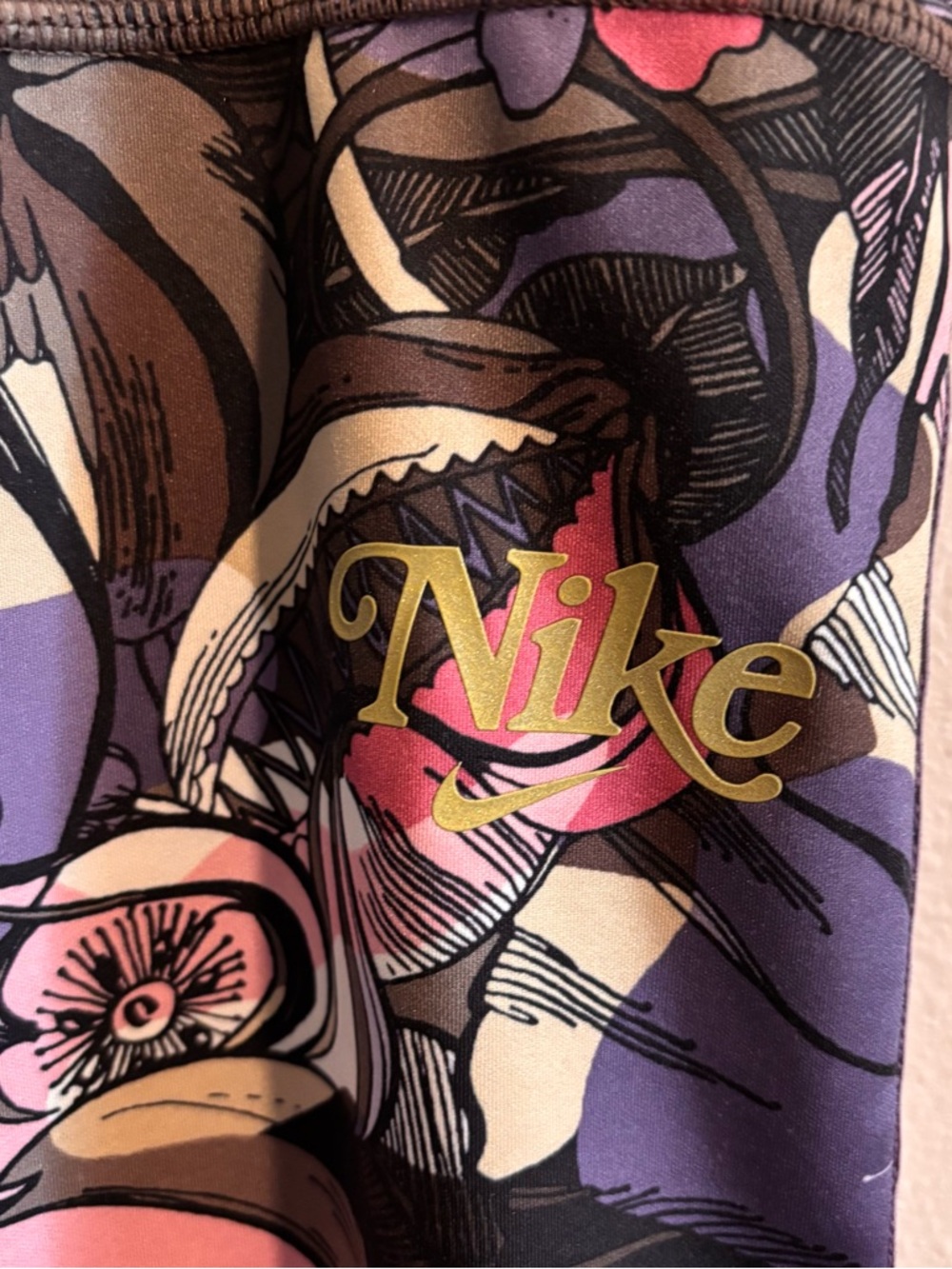 Nike Dri Fit Size M Purple Floral Athletic Leggings - Picture 2 of 5